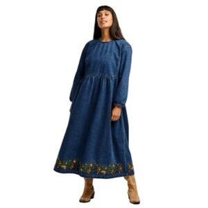 Lucy and Yak Embroidered Denim Maive Maxi Dress